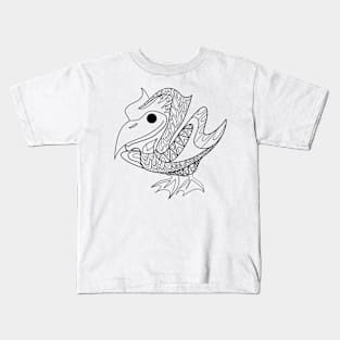 bird seagull in ecopop aztec pattern wallpaper line art Kids T-Shirt